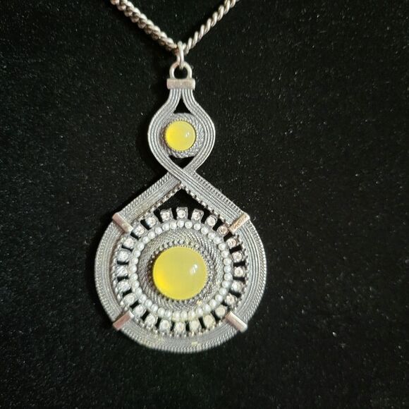 Lia Sophia Signed Necklace & Pendant Rustic Rhinestones Citrine Colored Stones - Picture 2 of 6